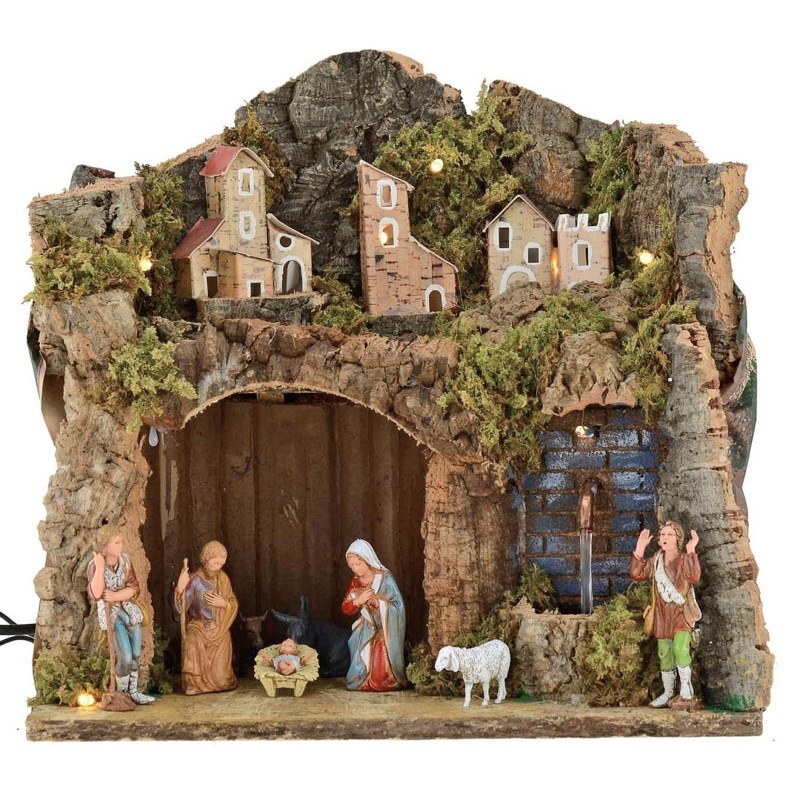 Illuminated nativity scene complete with Landi series statues 8