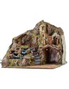 Illuminated nativity scene with working fire and waterfall cm