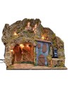 Presepe illuminato con mulino ad acqua funzionante cm 45x30x41