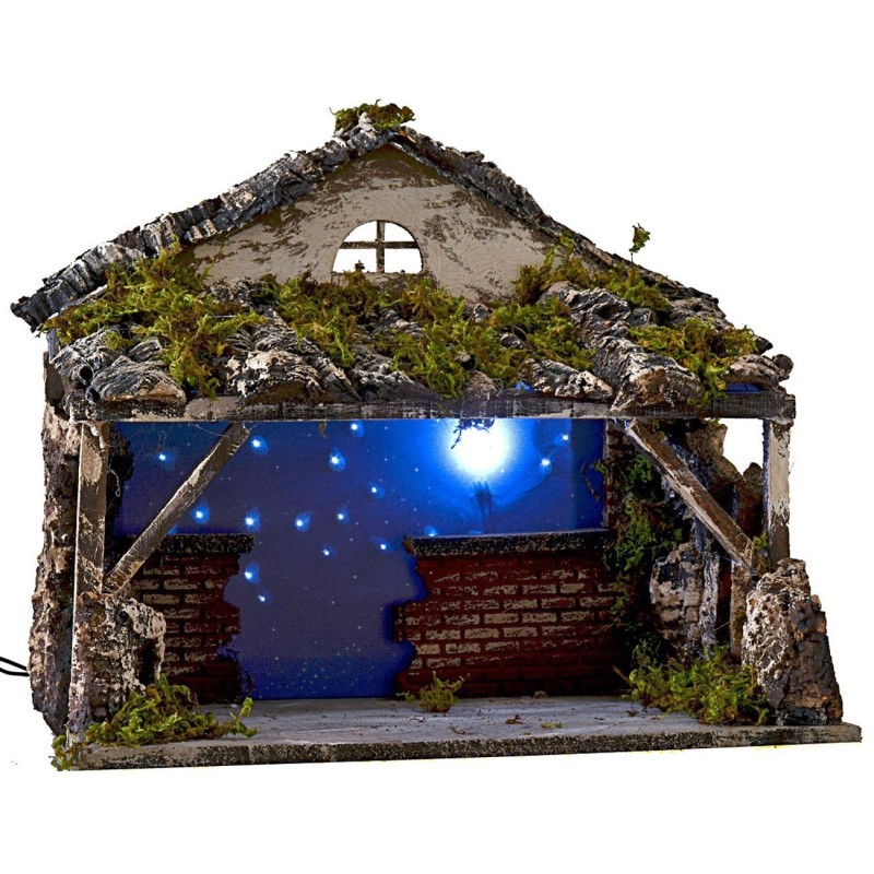 Cabaña iluminada con cielo estrellado parpadeante cm 37x25,5x35,5 h | Mundo Pesebres