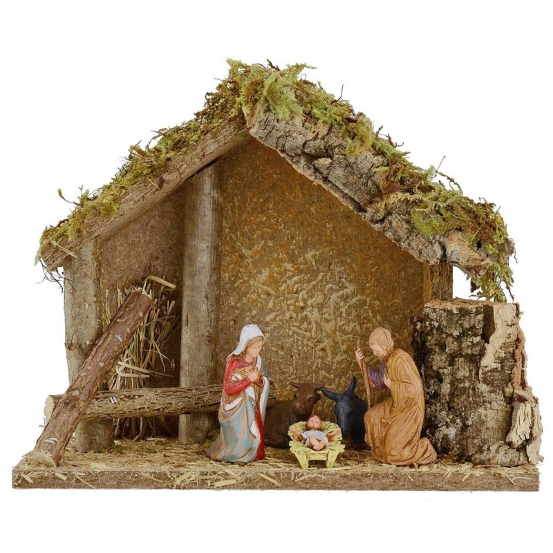 Cabaña para pesebre con Natividad cm 24x12,5x19,5