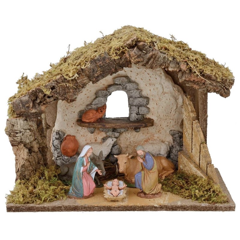 Cabaña para belén con Natividad serie 10 cm