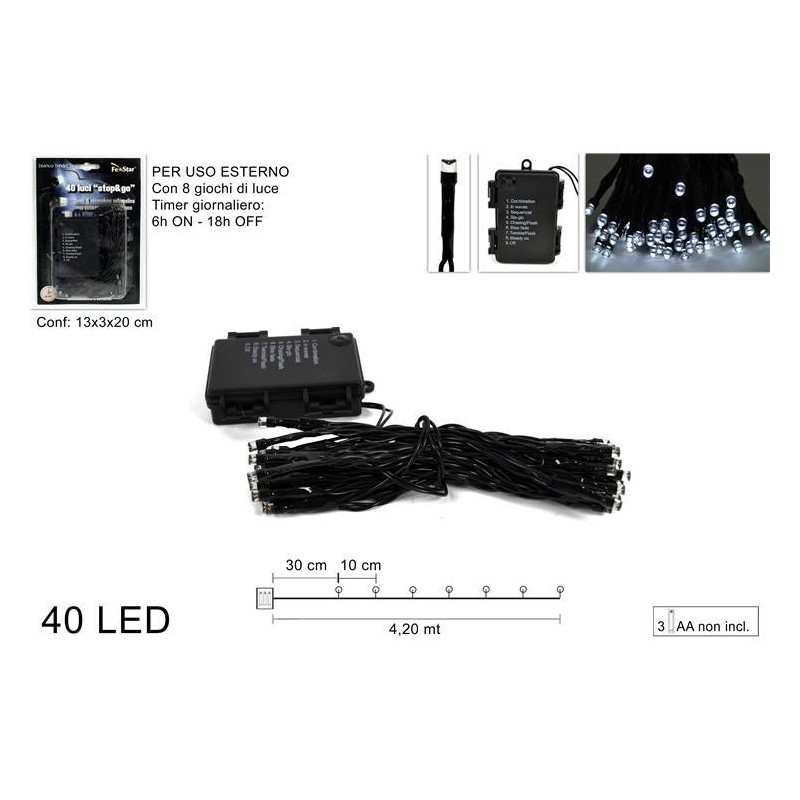 40 Led luce fredda con timer e 8 giochi di luce