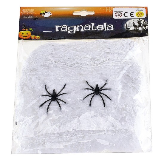 Tela de araña blanca con arañas para Halloween 40 gr. Mondo Presepi