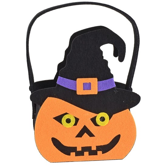 Cestino zucca strega per Halloween cm 14x7x18 h