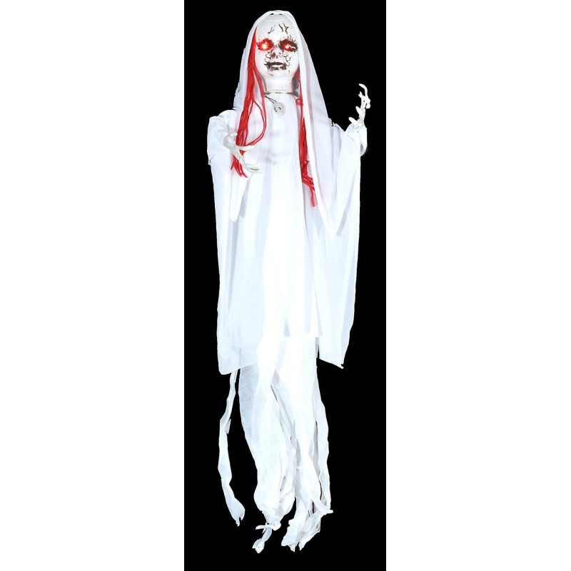 Fantasma colgante blanco con luces y sonido Halloween h 100 cm