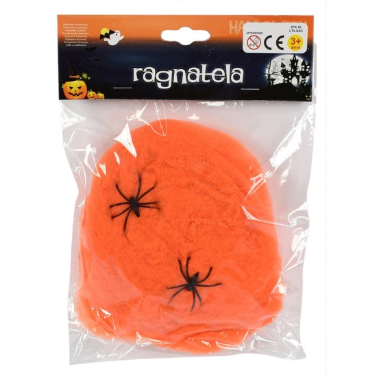 Telaraña naranja con arañas para Halloween 40 gr. Mondo Presepi