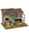 Escenario para belén con gallinero y conejeras de 19x15x13 cm.