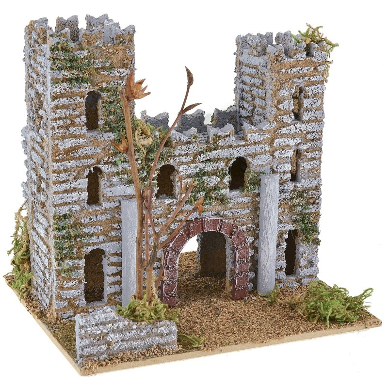 Castillo para belén con torres de 15x13x14,5 cm de altura, torres.