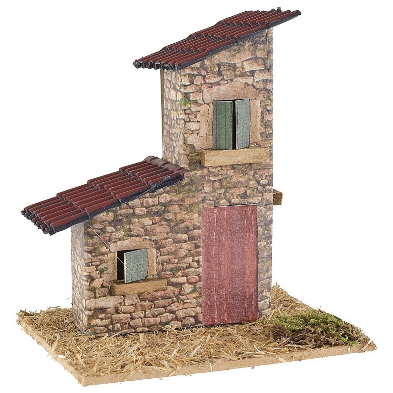 Casetta di pietre con tetti spioventi per presepe cm 12x9x13 h