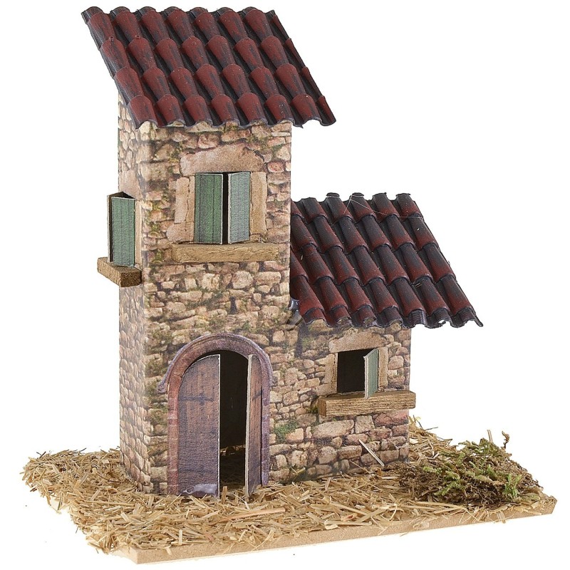 Stone house with front sloping roofs 12x9x13 cm h