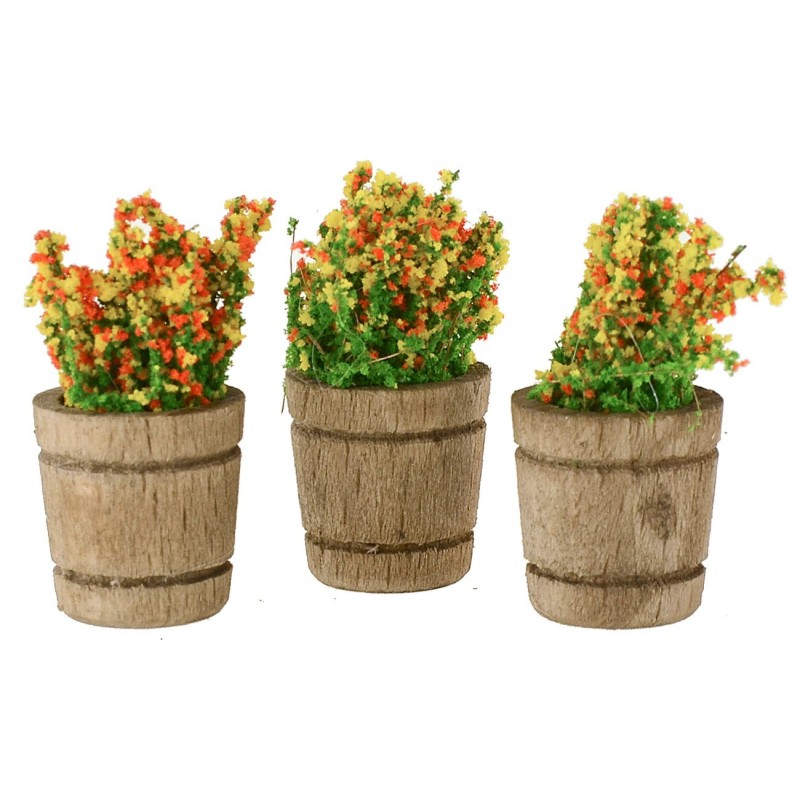 Set of 3 wooden vases with flowers for nativity scene ø 1.5 cm