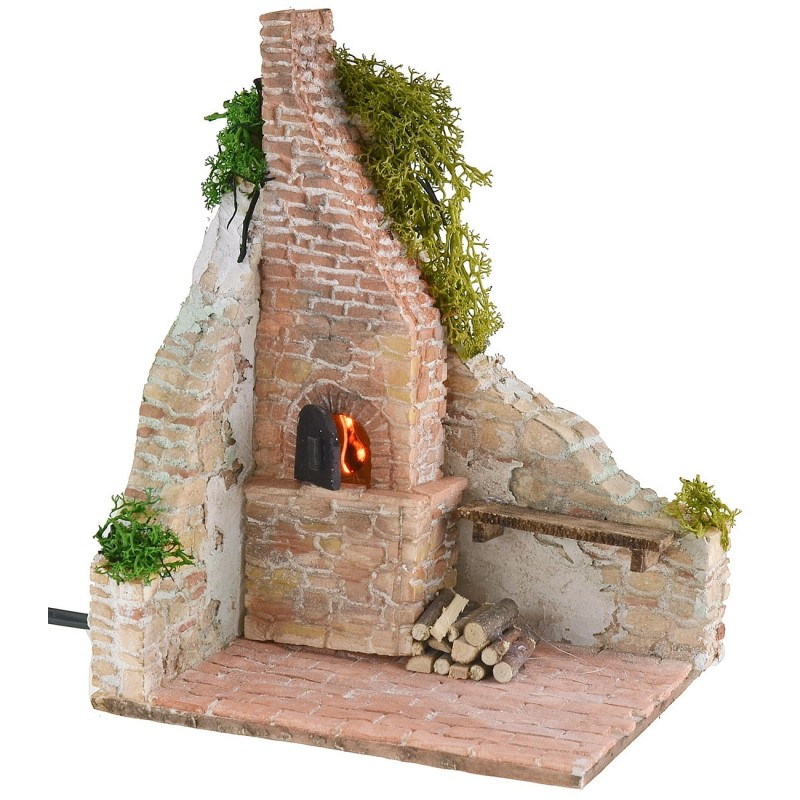 Rudere stuccato con forno funzionante per presepe cm 15x12x20 h