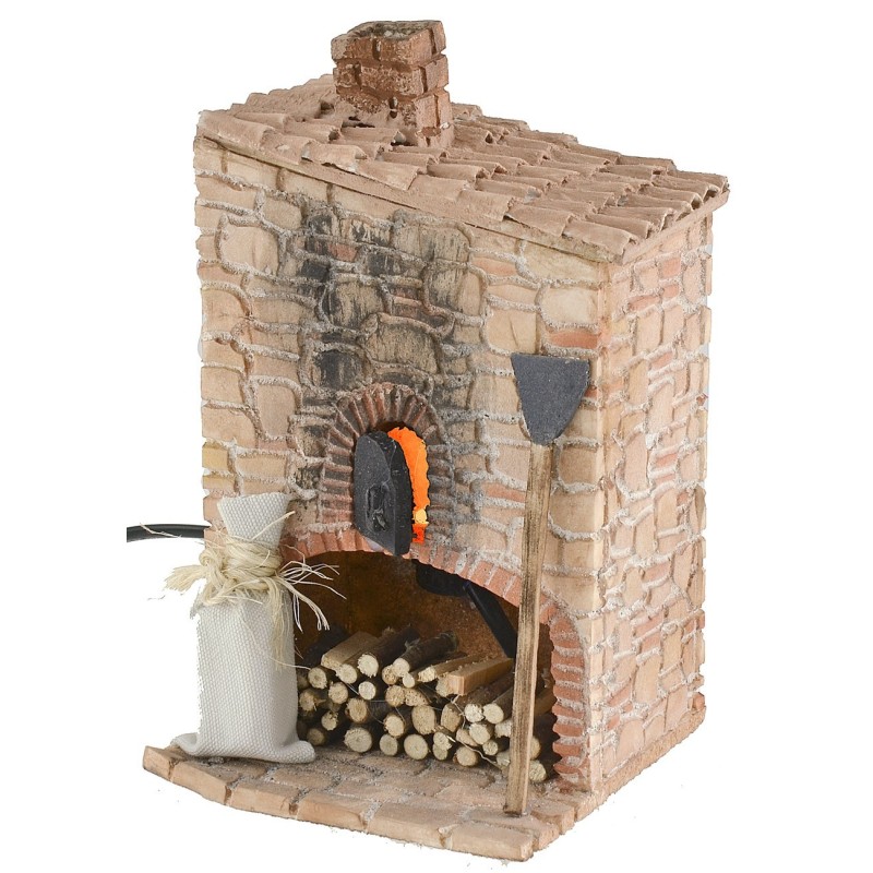 Forno stuccato con camino funzionante per presepe cm 10x10x17 h