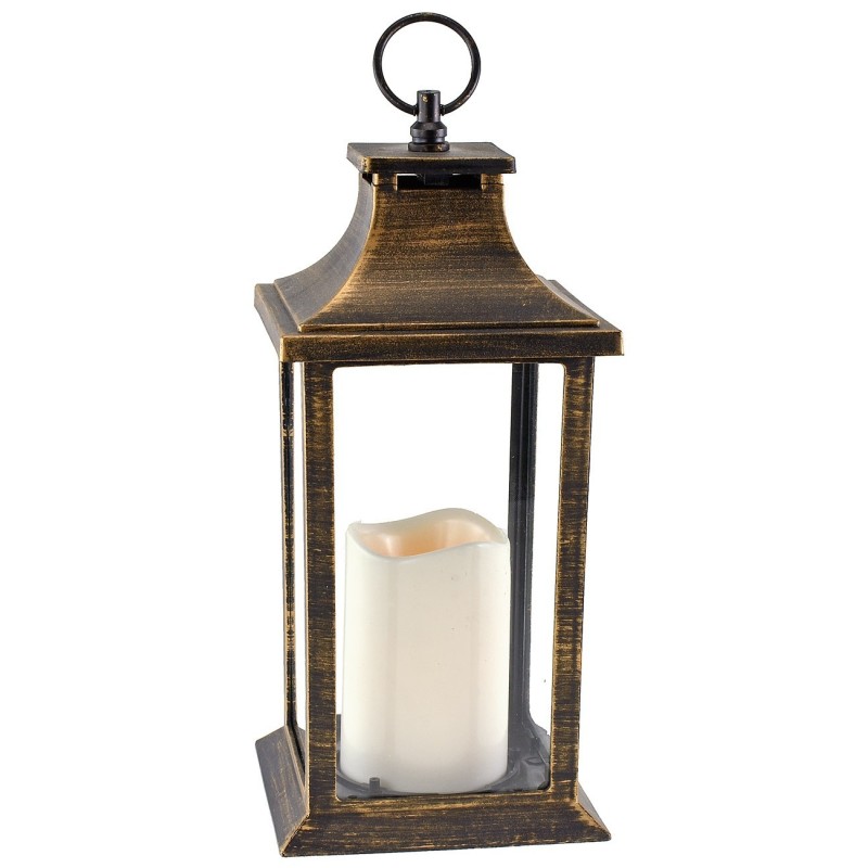 Black gold-effect lantern with battery-powered candle 14x14x35 cm h