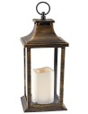 Black gold-effect lantern with battery-powered candle 14x14x35 cm h