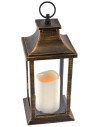 Black gold-effect lantern with battery-powered candle 14x14x35 cm h