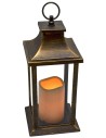 Black gold-effect lantern with battery-powered candle 14x14x35 cm h