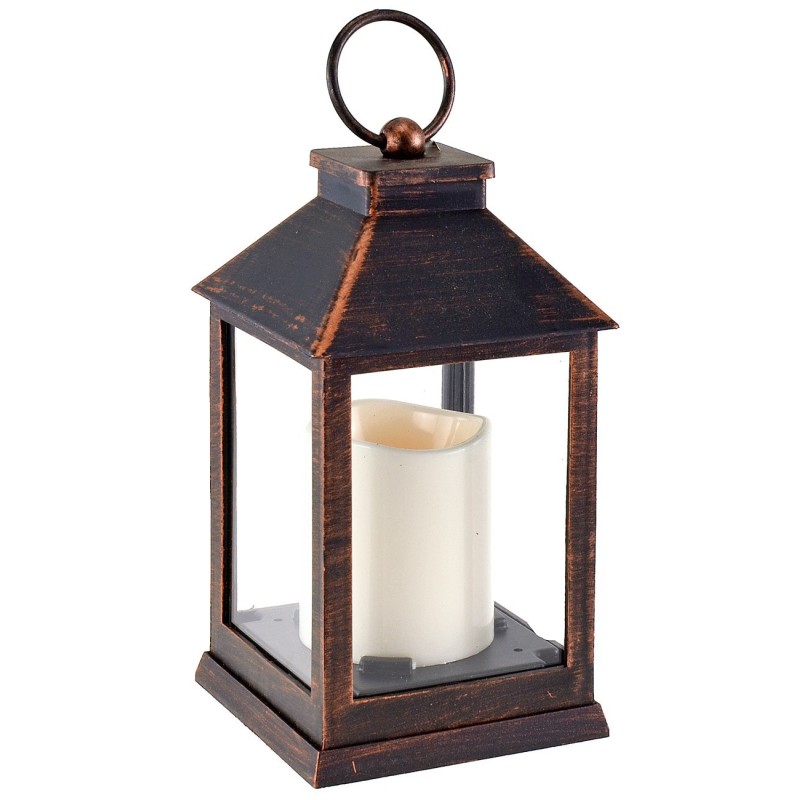 Black copper effect lantern with battery operated candle cm