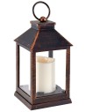 Black copper effect lantern with battery operated candle cm