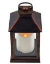 Black copper effect lantern with battery operated candle cm