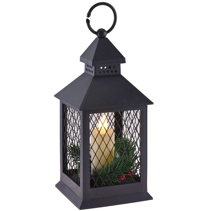 Lantern decorated with battery-powered candle 11.5x11.5x27.5 cm h