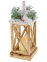 Snow-covered wooden lantern with battery-powered candle 15x15x37.5 cm