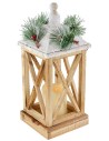 Snow-covered wooden lantern with battery-powered candle 15x15x37.5 cm