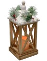 Snow-covered wooden lantern with battery-powered candle 15x15x37.5 cm