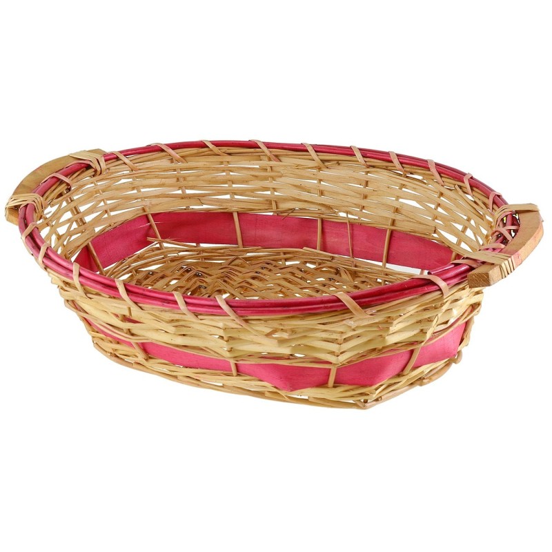 Cesta ovalada de mimbre claro con decoración roja de 51x41x13 cm h.