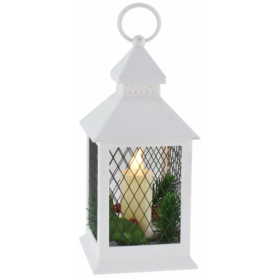 White lantern decorated with battery-powered candle cm