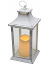 White aged effect lantern with battery operated candle cm