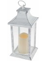 White aged effect lantern with battery operated candle cm