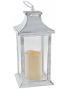 White aged effect lantern with battery operated candle cm