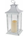 White aged effect lantern with battery operated candle cm