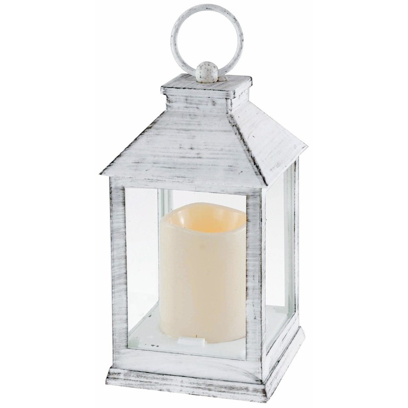 Antique effect white lantern with battery operated candle cm