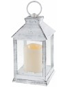 Antique effect white lantern with battery operated candle cm