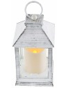 Antique effect white lantern with battery operated candle cm