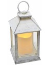 Antique effect white lantern with battery operated candle cm