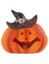 Pumpkin with hat and battery-operated color-changing LED