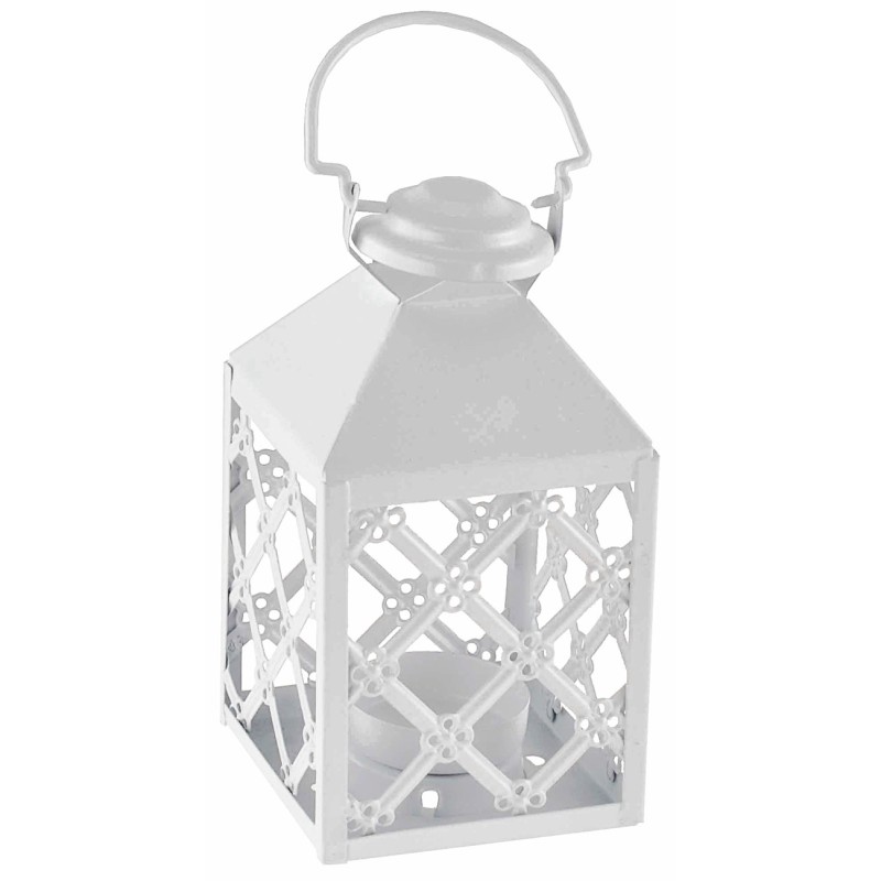 Lanterna bianca in metallo con porta lumino cm 7,5x7,5x17,5 h