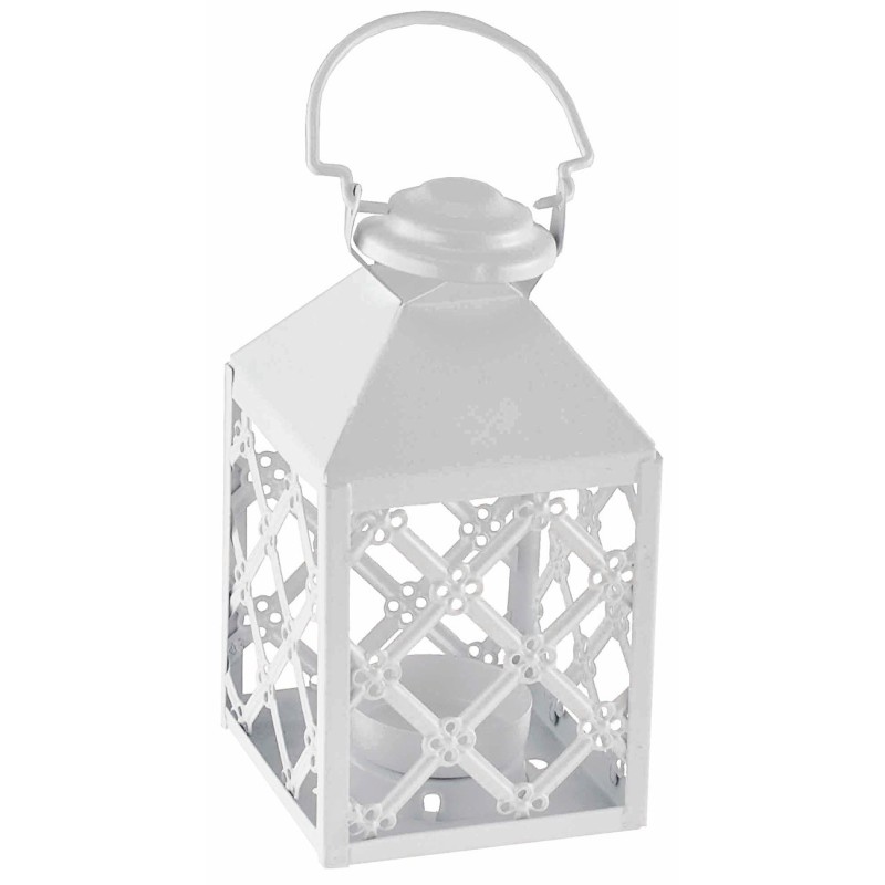 White metal lantern with tea light holder 7.5x7.5x17.5 cm h