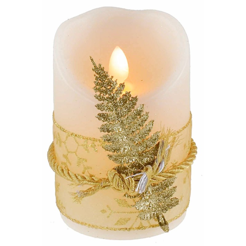 Candela con batería decorada con cinta de hoja de oro h 11.