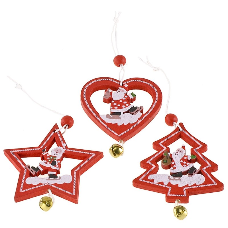 Set 3 appendini con campanellino assortiti per albero di natale