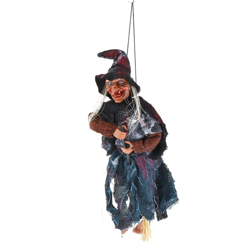 Befana d'appendere con luci e suoni 42 cm braccia, befana