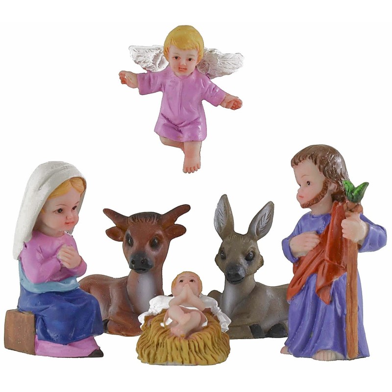 Natività 6 soggetti in resina cm 7 stile bambino Oliver resina