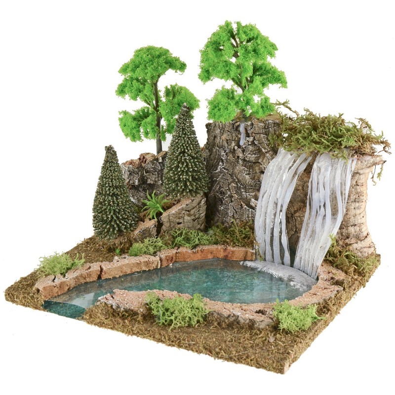 Cascada de montaña y lago para belén de 25x21x22 cm de altura.