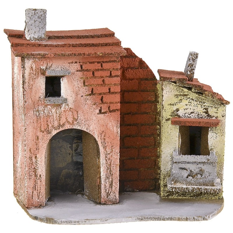 Casa para belén con portal y balcón de 17x9x16 cm de altura del balcón.