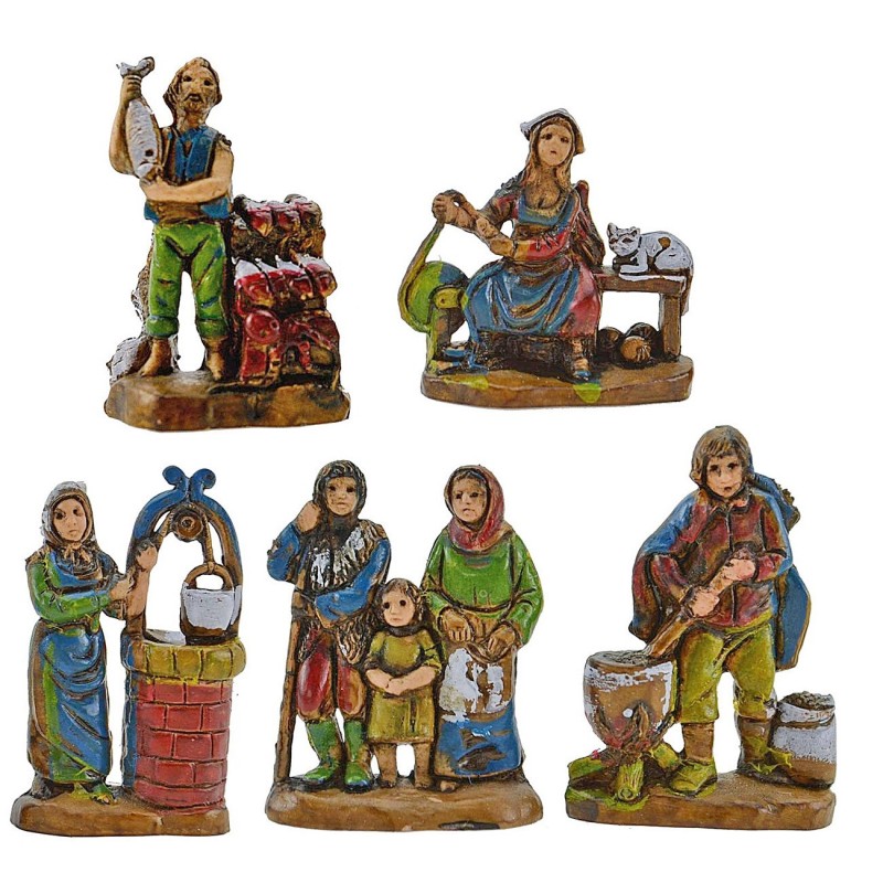 Conjunto de 5 figuritas para el trabajo del pesebre de 3,5 cm de altura, mujer, base.