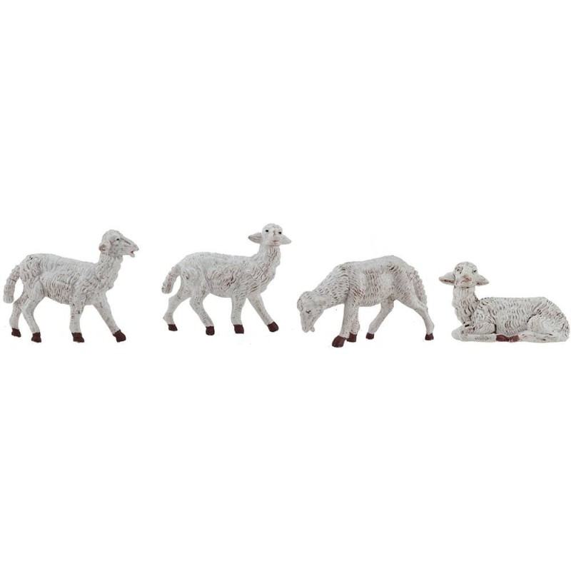 Set 4 pecore per presepe in pvc patinato per statue h. 15 cm